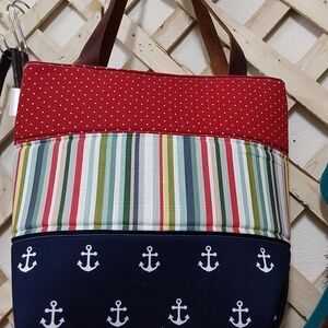 Anchor Patterned Striped Tote Bag